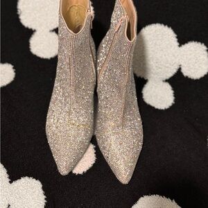 Betsey Johnson Silver Heeled Boots with Sparkle